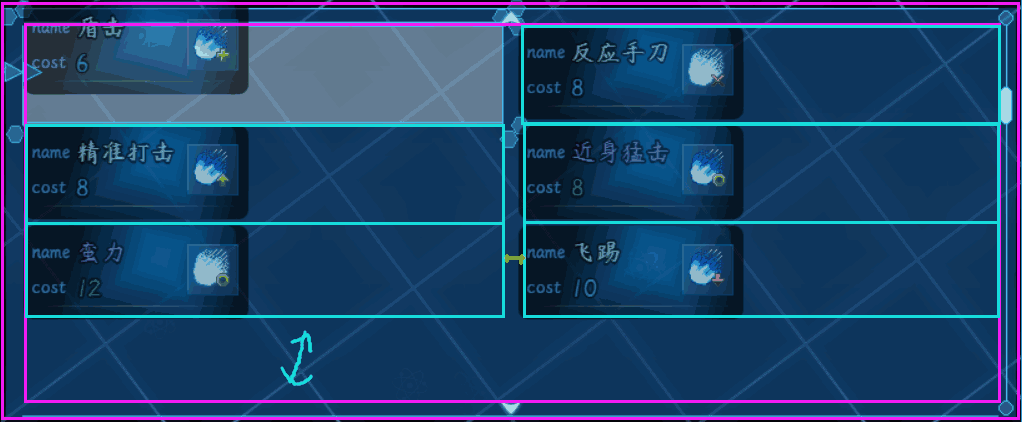 C:\Users\lenovo\AppData\Roaming\Tencent\Users\1355126171\QQ\WinTemp\RichOle\BBF7NO9OZAFP0~%RCLV$3E.png
块元素与选项
1)块元素的高宽
由于排布方式是固定的。
因此 块元素的大小 受 窗口大小 限制。
在 宽度-内边距x2 与 高度-内边距x2 的范围内。
比如,宽高为 816 x 400 的窗口。
则 块元素区域 实际大小为 780 x 364 。
2)块元素的高宽计算
如下图,外层紫红的矩形是窗口,内层的紫红是 块元素区域。
光标白色闪烁的矩形,就是元素的高度宽度的区域。
![